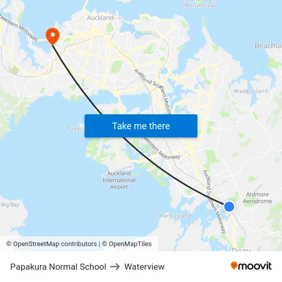 Papakura Normal School to Waterview map