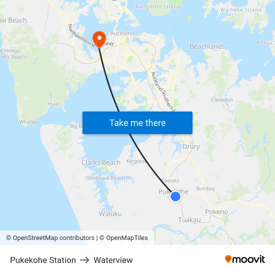 Pukekohe Station to Waterview map