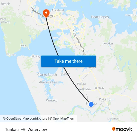 Tuakau to Waterview map