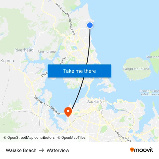 Waiake Beach to Waterview map