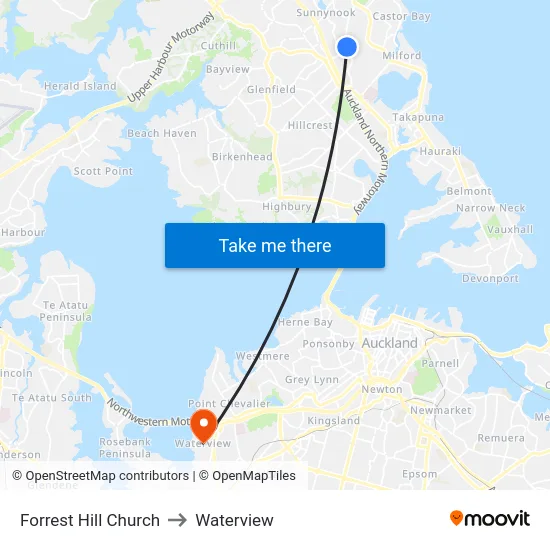 Forrest Hill Church to Waterview map
