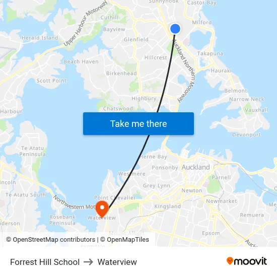 Forrest Hill School to Waterview map