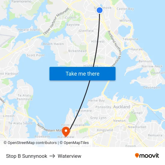 Stop B Sunnynook to Waterview map
