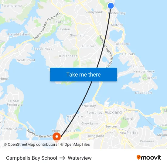 Campbells Bay School to Waterview map