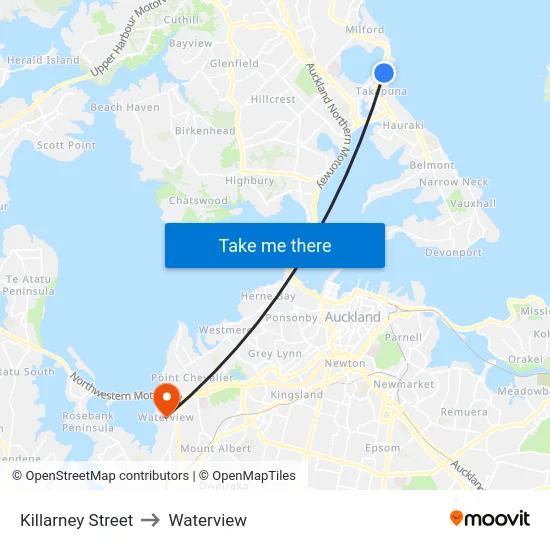 Killarney Street to Waterview map