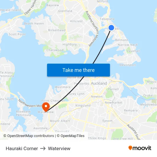 Hauraki Corner to Waterview map