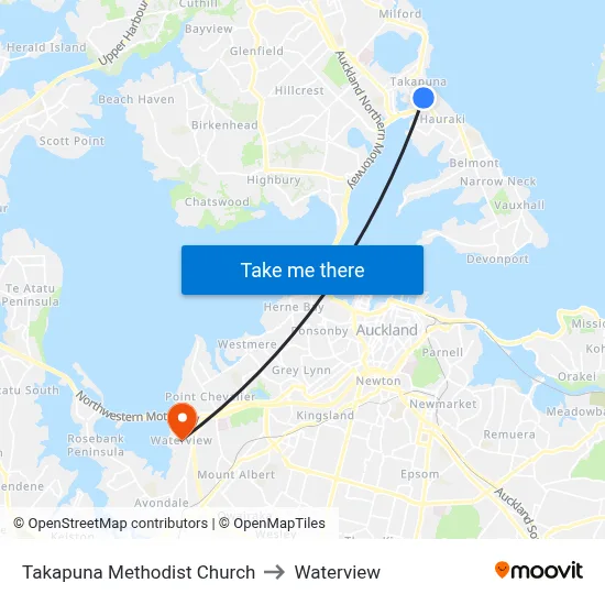 Takapuna Methodist Church to Waterview map