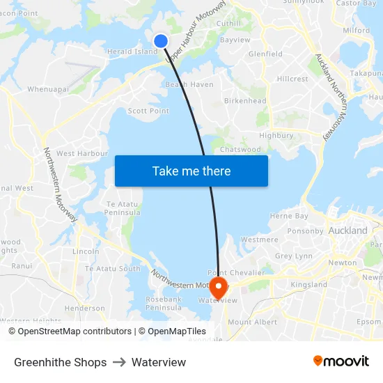 Greenhithe Shops to Waterview map