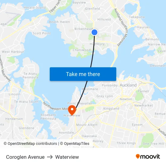 Coroglen Avenue to Waterview map