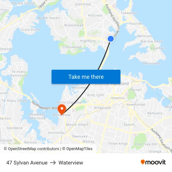 47 Sylvan Avenue to Waterview map
