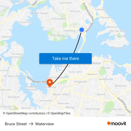 Bruce Street to Waterview map