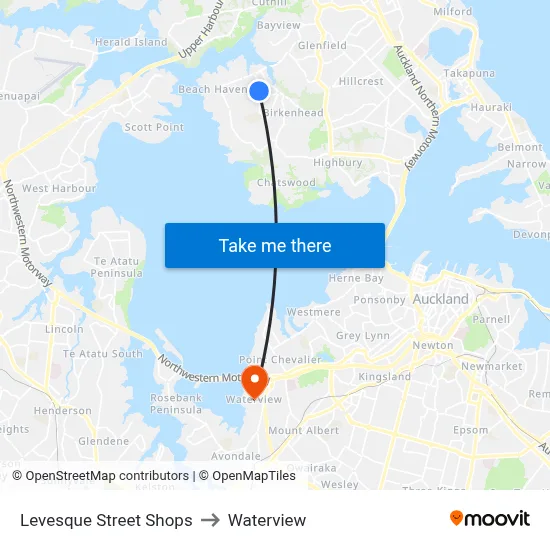 Levesque Street Shops to Waterview map