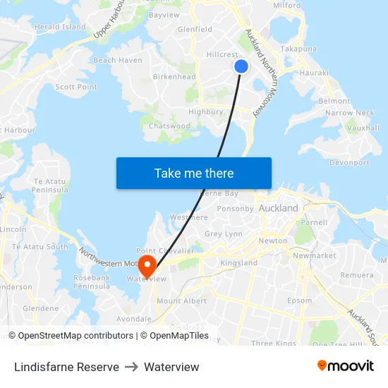 Lindisfarne Reserve to Waterview map