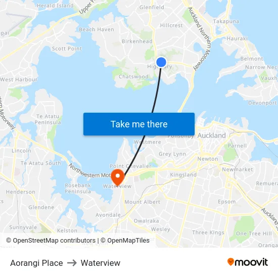 Aorangi Place to Waterview map