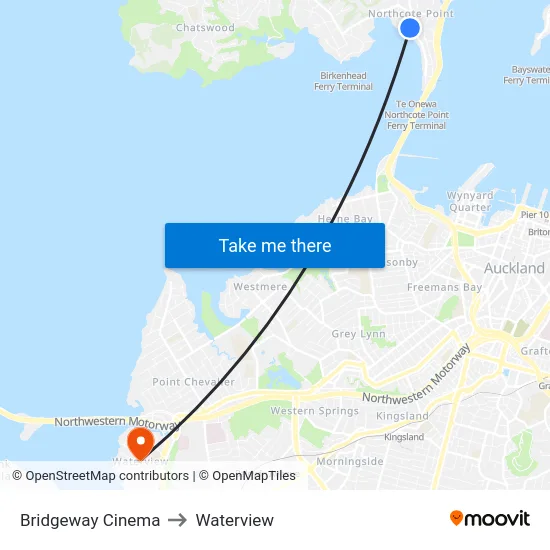 Bridgeway Cinema to Waterview map