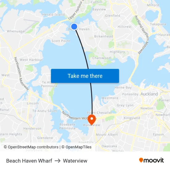 Beach Haven Wharf to Waterview map