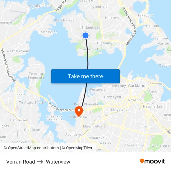 Verran Road to Waterview map