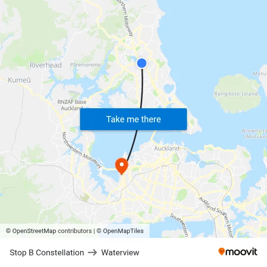 Stop B Constellation to Waterview map