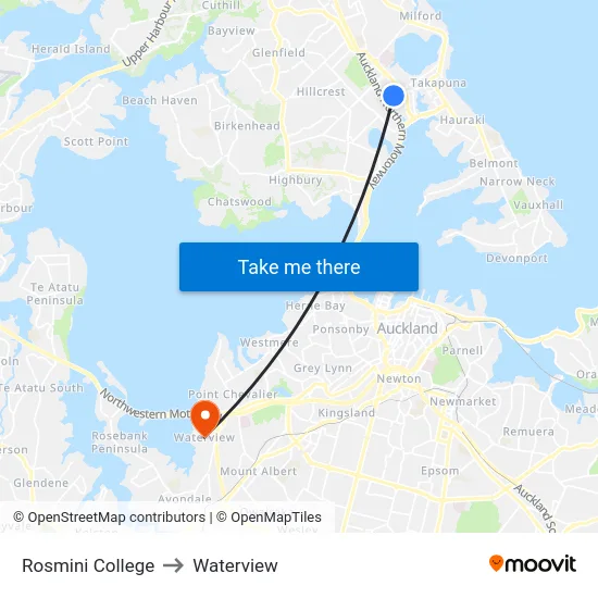Rosmini College to Waterview map