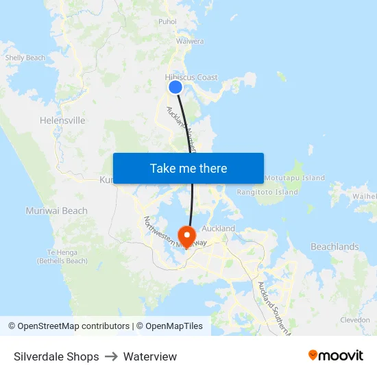 Silverdale Shops to Waterview map