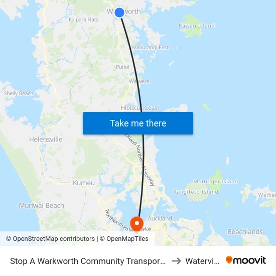 Stop A Warkworth Community Transport Hub to Waterview map