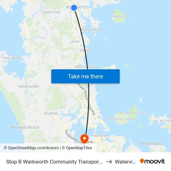 Stop B Warkworth Community Transport Hub to Waterview map