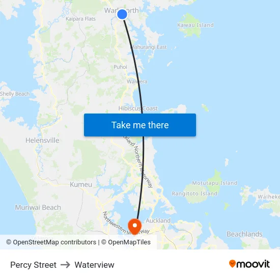 Percy Street to Waterview map