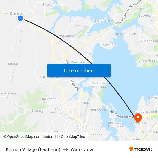 Kumeu Village (East End) to Waterview map