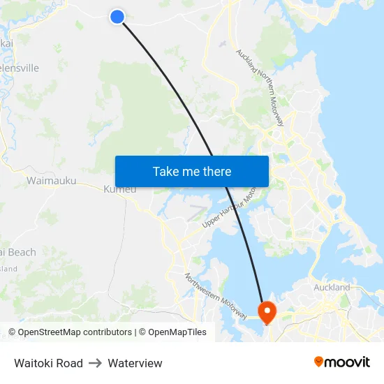 Waitoki Road to Waterview map