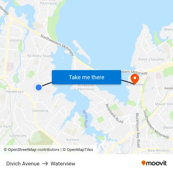 Divich Avenue to Waterview map
