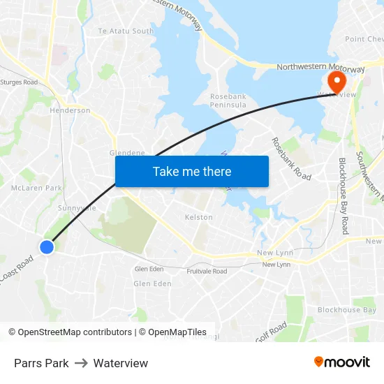 Parrs Park to Waterview map