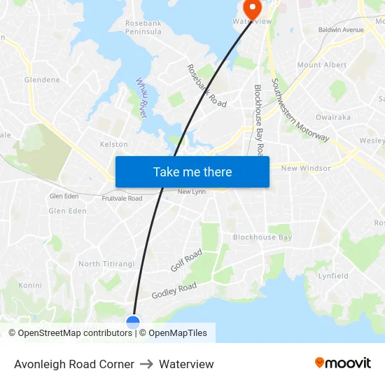 Avonleigh Road Corner to Waterview map