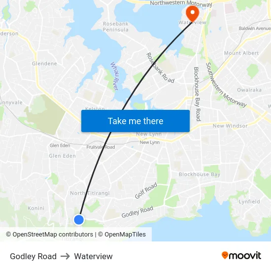 Godley Road to Waterview map