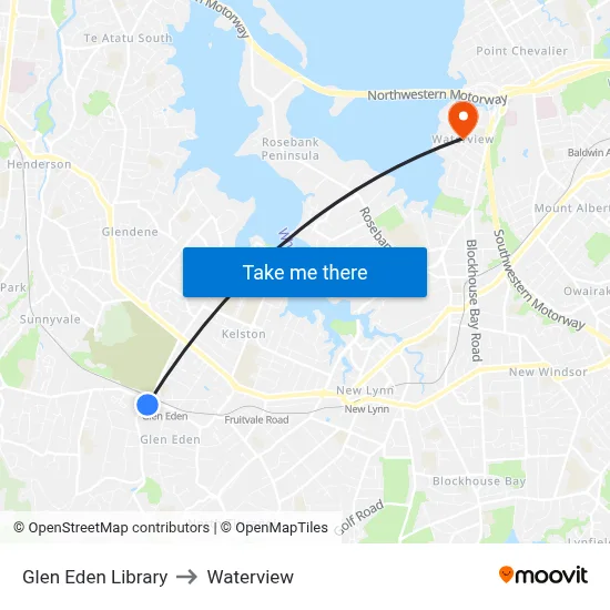 Glen Eden Library to Waterview map