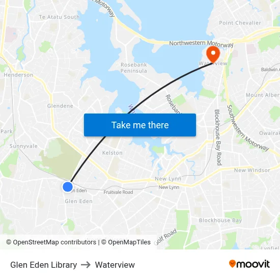 Glen Eden Library to Waterview map