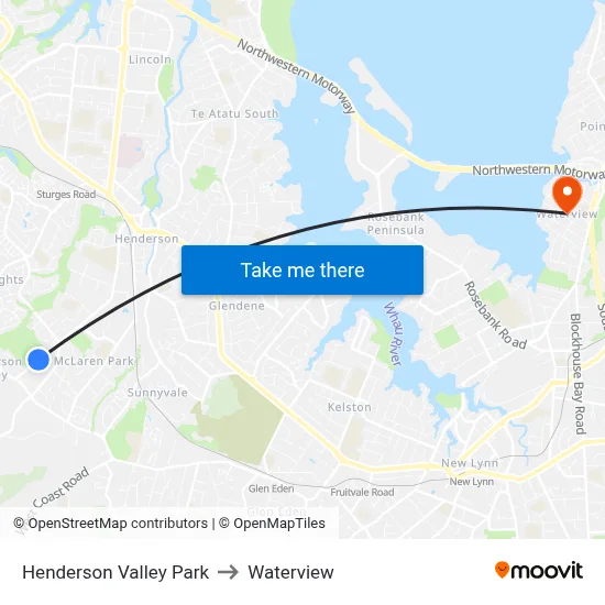 Henderson Valley Park to Waterview map