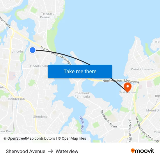 Sherwood Avenue to Waterview map