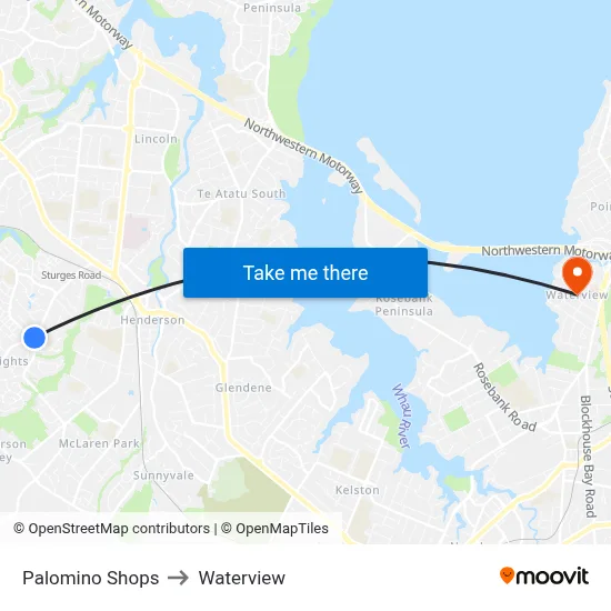 Palomino Shops to Waterview map