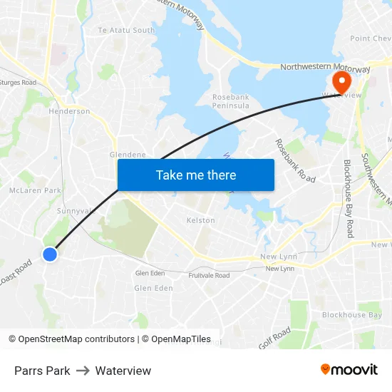 Parrs Park to Waterview map