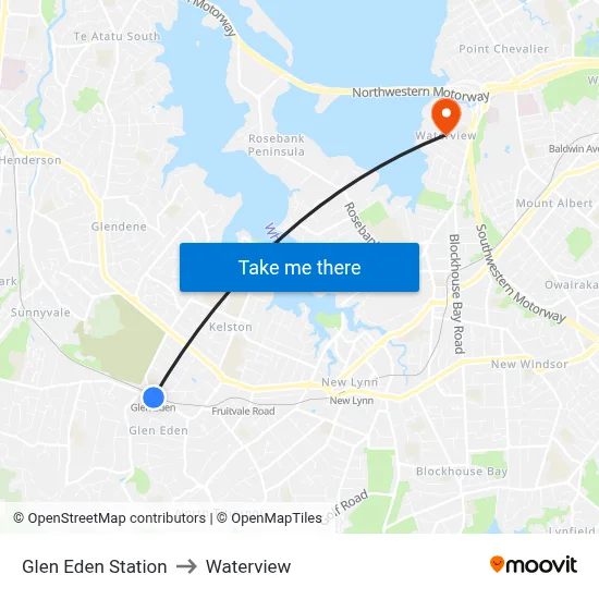 Glen Eden Station to Waterview map