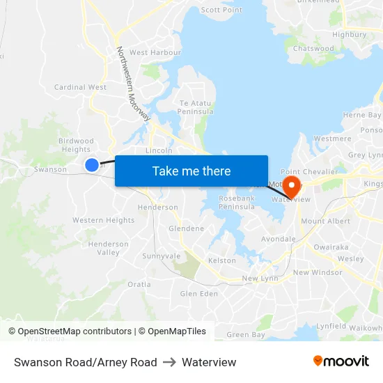 Swanson Road/Arney Road to Waterview map