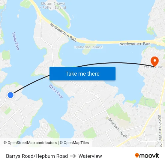 Barrys Road/Hepburn Road to Waterview map