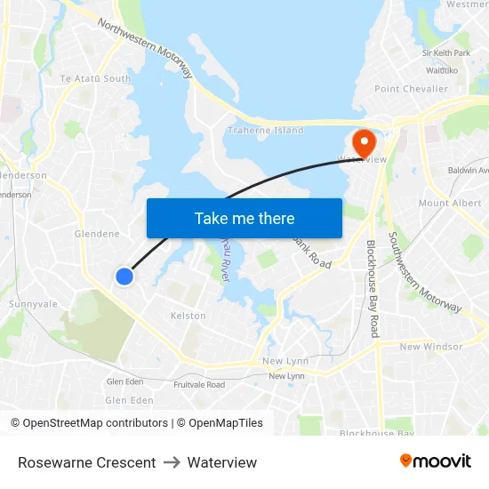 Rosewarne Crescent to Waterview map