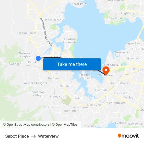 Sabot Place to Waterview map