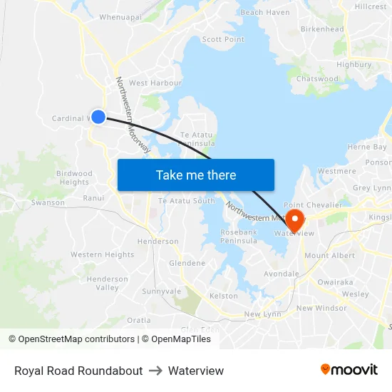 Royal Road Roundabout to Waterview map
