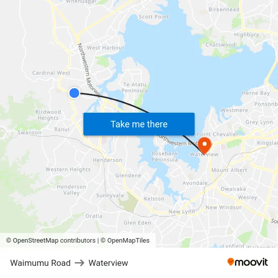 Waimumu Road to Waterview map