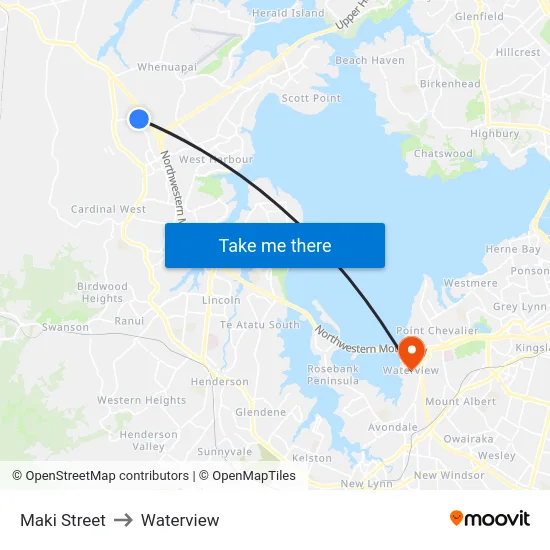 Maki Street to Waterview map
