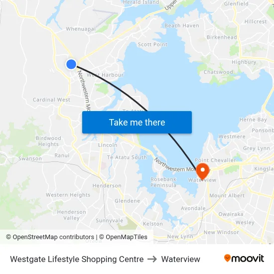 Westgate Lifestyle Shopping Centre to Waterview map