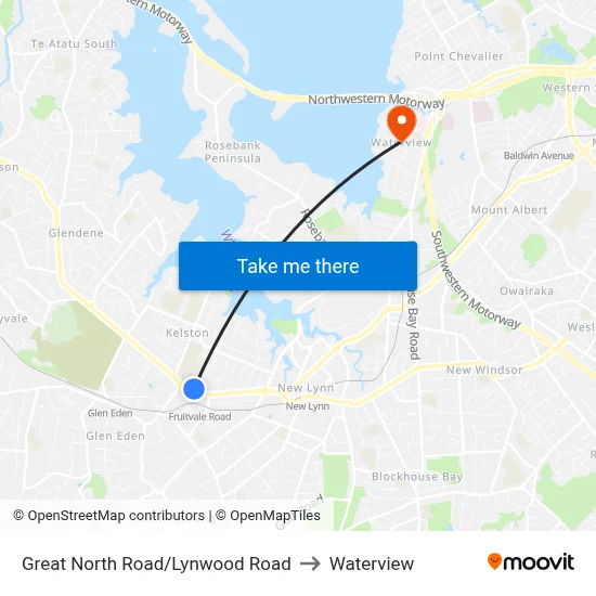 Great North Road/Lynwood Road to Waterview map