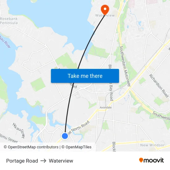 Portage Road to Waterview map